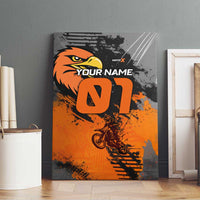 Custom MotoX Eagle Strike Motocross Canvas Wall Art with Rider Silhouette and Orange Grunge Design - Wonder Print Shop