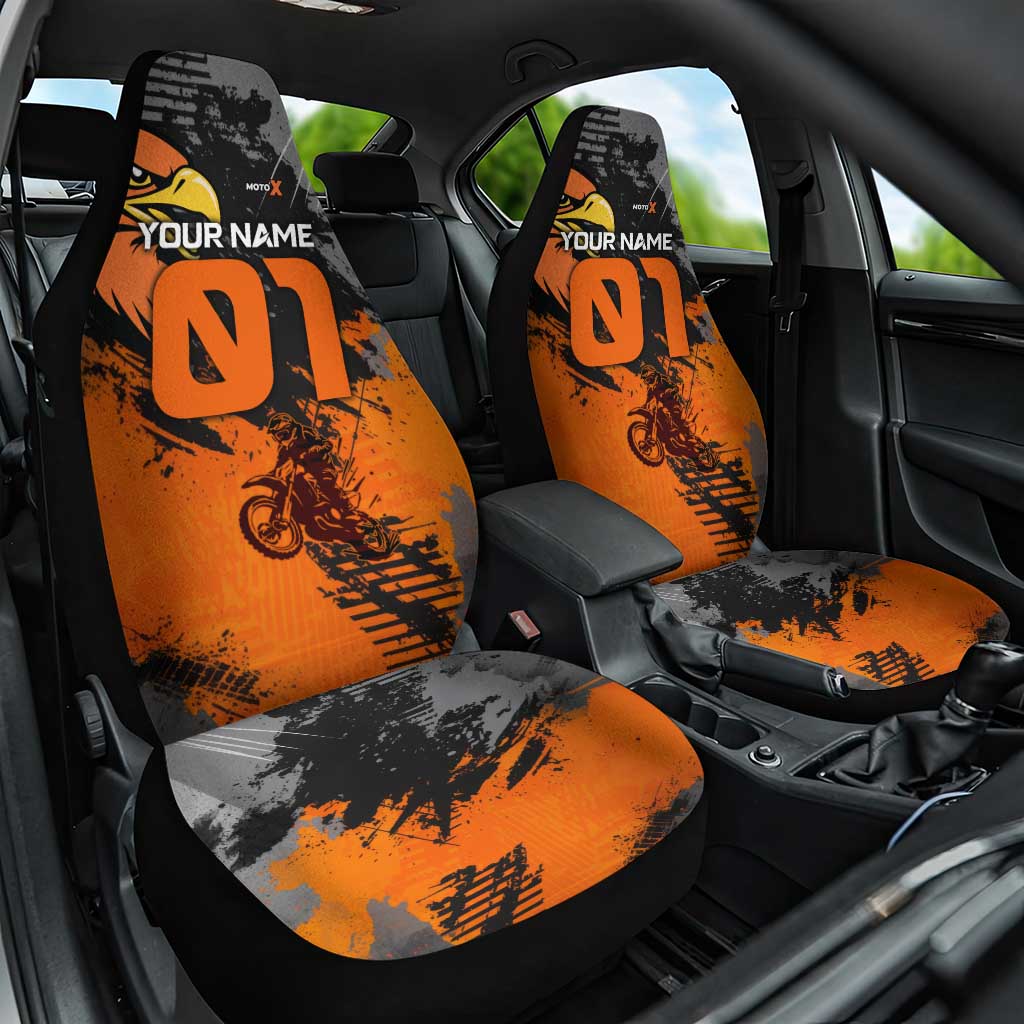 Custom MotoX Eagle Strike Motocross Car Seat Cover with Rider Silhouette and Orange Grunge Design - Wonder Print Shop