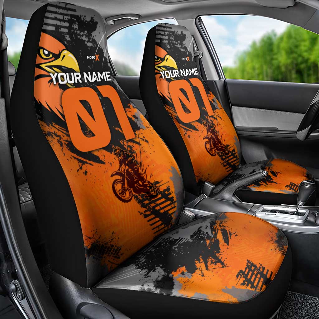 Custom MotoX Eagle Strike Motocross Car Seat Cover with Rider Silhouette and Orange Grunge Design - Wonder Print Shop