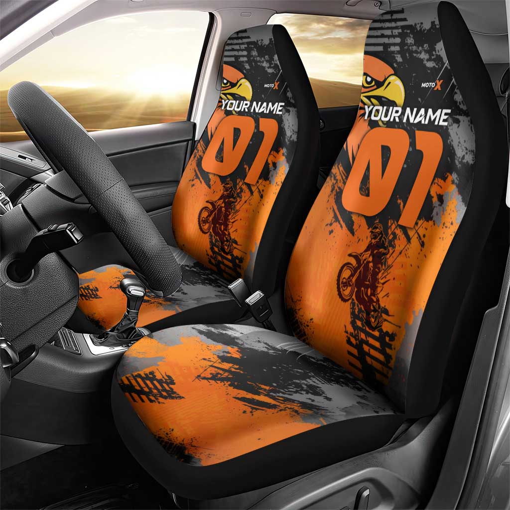 Custom MotoX Eagle Strike Motocross Car Seat Cover with Rider Silhouette and Orange Grunge Design - Wonder Print Shop