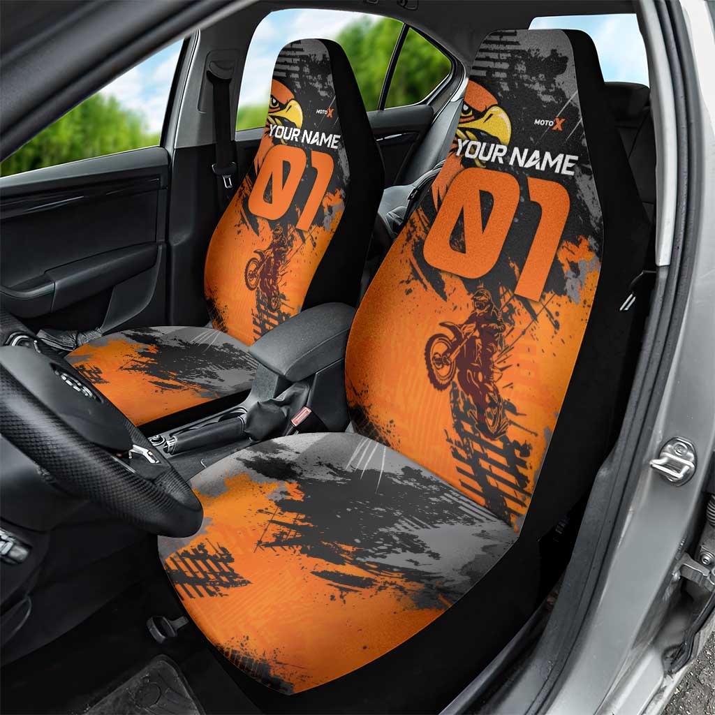 Custom MotoX Eagle Strike Motocross Car Seat Cover with Rider Silhouette and Orange Grunge Design - Wonder Print Shop