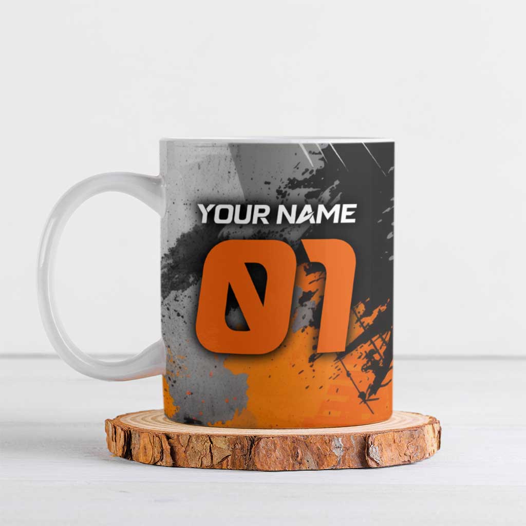 Custom MotoX Eagle Strike Motocross Ceramic Mug with Rider Silhouette and Orange Grunge Design - Wonder Print Shop