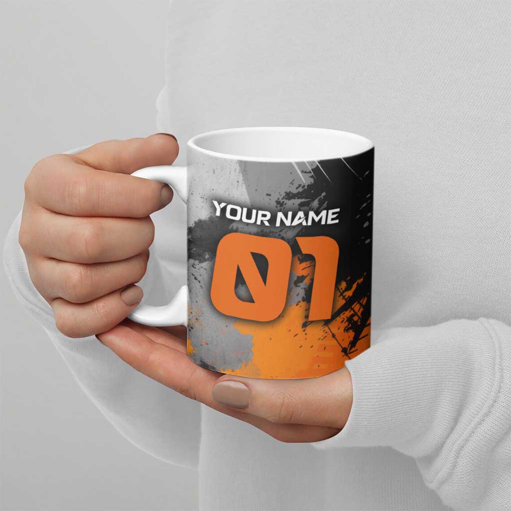 Custom MotoX Eagle Strike Motocross Ceramic Mug with Rider Silhouette and Orange Grunge Design - Wonder Print Shop