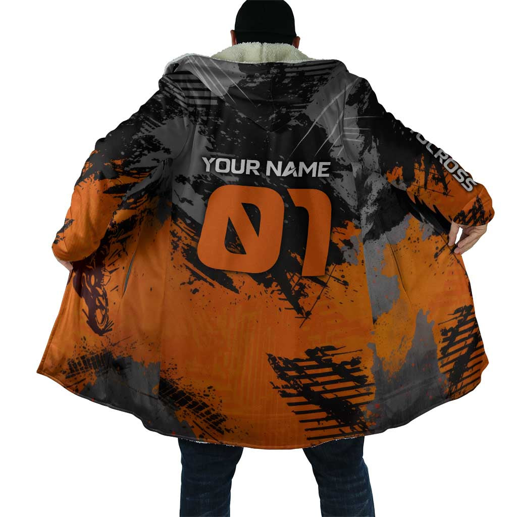 Custom MotoX Eagle Strike Motocross Cloak with Rider Silhouette and Orange Grunge Design - Wonder Print Shop