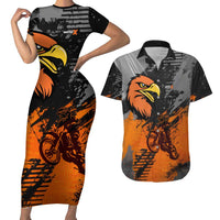 Custom MotoX Eagle Strike Motocross Couples Matching Short Sleeve Bodycon Dress and Hawaiian Shirt with Rider Silhouette and Orange Grunge Design - Wonder Print Shop