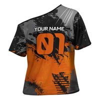 Custom MotoX Eagle Strike Motocross Cross Shoulder Shirt with Rider Silhouette and Orange Grunge Design - Wonder Print Shop