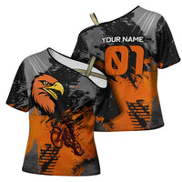 Custom MotoX Eagle Strike Motocross Cross Shoulder Shirt with Rider Silhouette and Orange Grunge Design - Wonder Print Shop