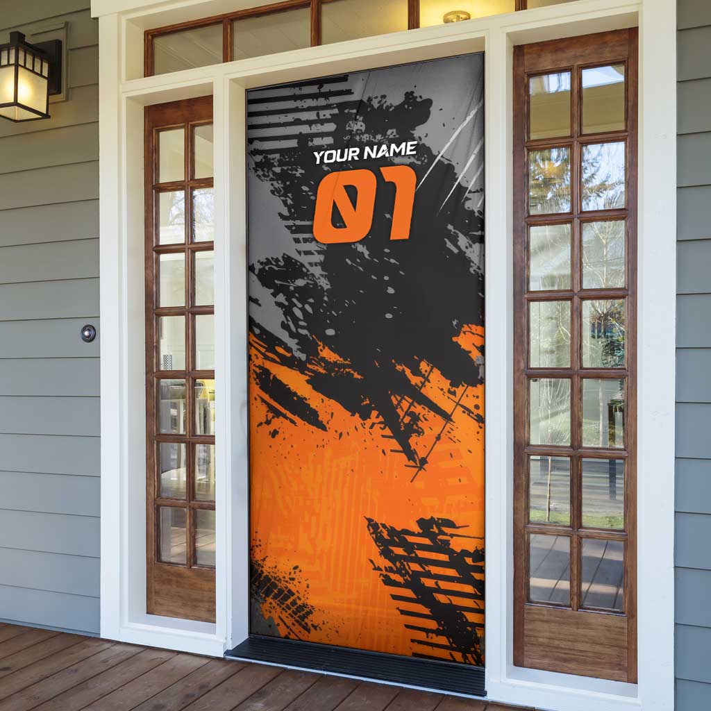 Custom MotoX Eagle Strike Motocross Door Cover with Rider Silhouette and Orange Grunge Design - Wonder Print Shop