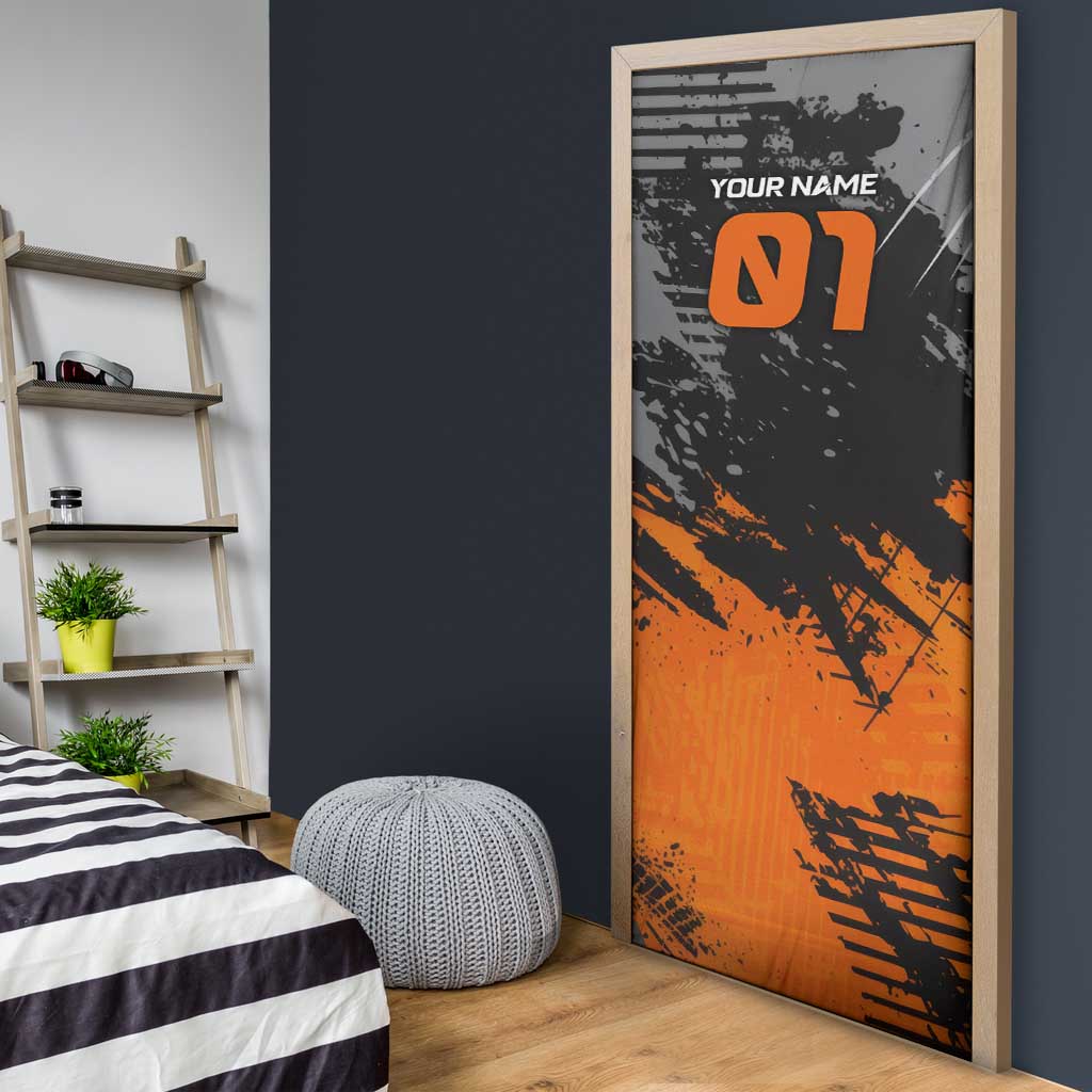 Custom MotoX Eagle Strike Motocross Door Cover with Rider Silhouette and Orange Grunge Design - Wonder Print Shop