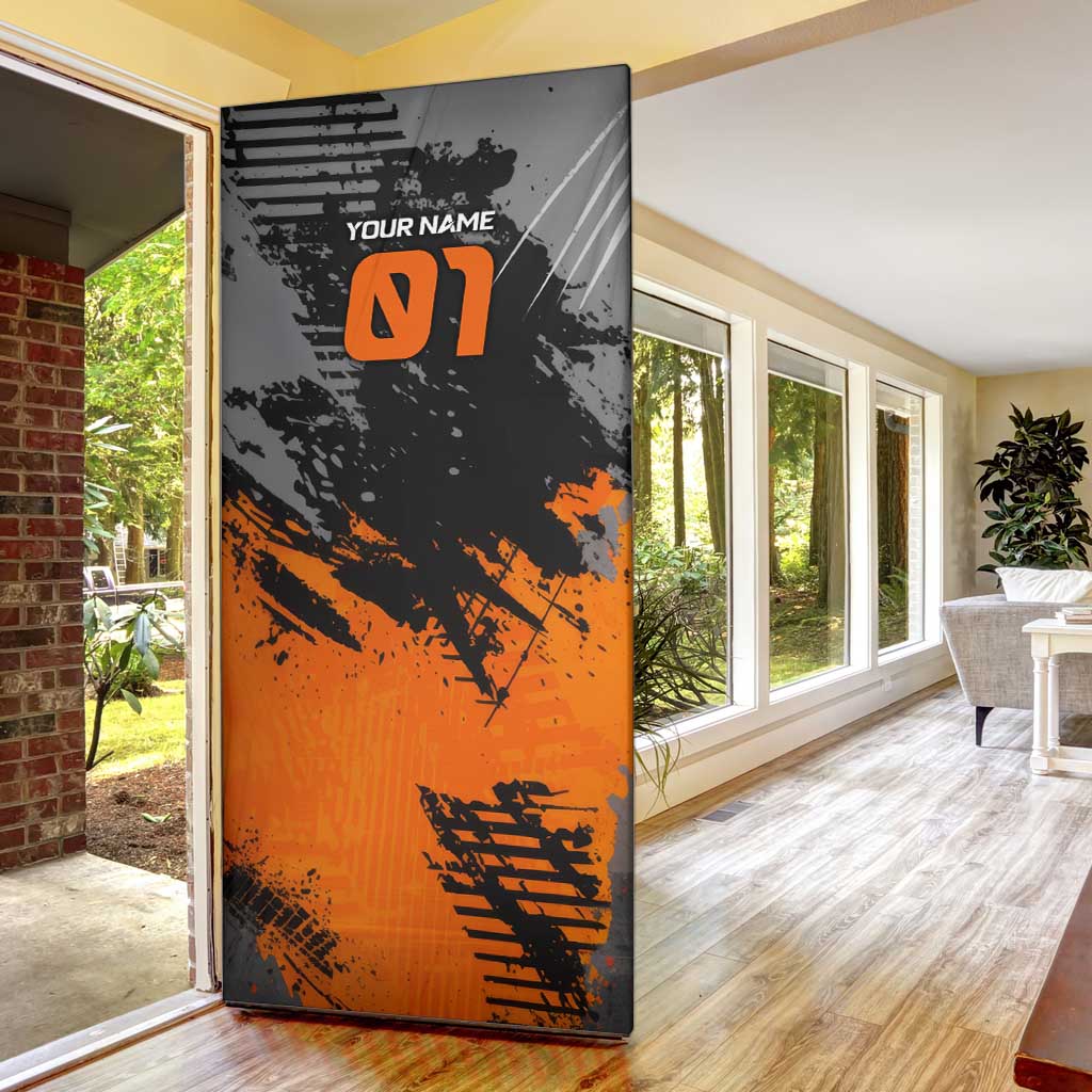 Custom MotoX Eagle Strike Motocross Door Cover with Rider Silhouette and Orange Grunge Design - Wonder Print Shop