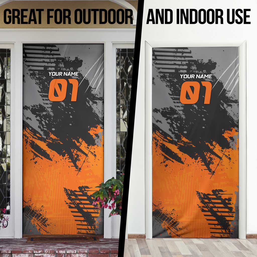 Custom MotoX Eagle Strike Motocross Door Cover with Rider Silhouette and Orange Grunge Design - Wonder Print Shop
