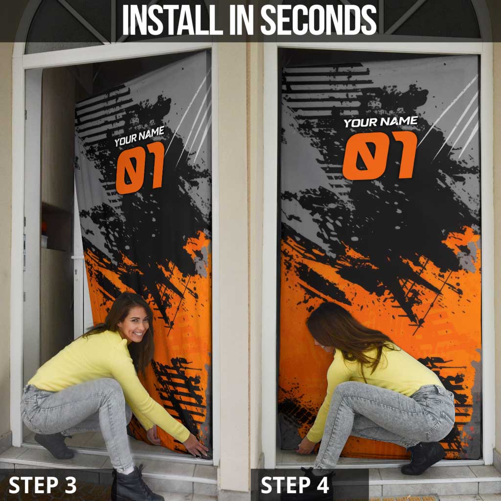 Custom MotoX Eagle Strike Motocross Door Cover with Rider Silhouette and Orange Grunge Design - Wonder Print Shop