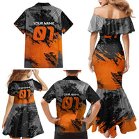 Custom MotoX Eagle Strike Motocross Family Matching Mermaid Dress and Hawaiian Shirt with Rider Silhouette and Orange Grunge Design - Wonder Print Shop