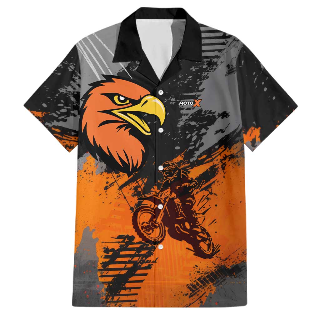Custom MotoX Eagle Strike Motocross Family Matching Mermaid Dress and Hawaiian Shirt with Rider Silhouette and Orange Grunge Design - Wonder Print Shop