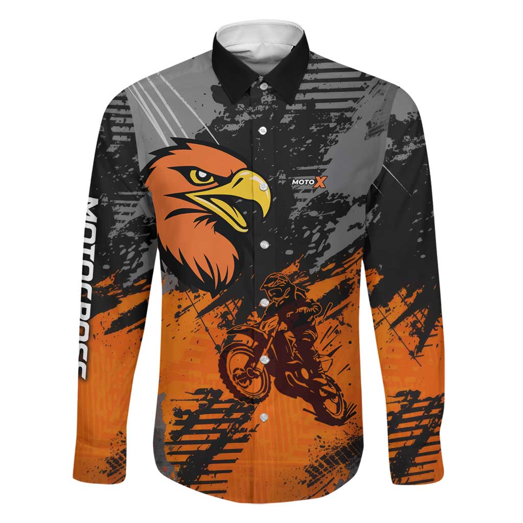 Custom MotoX Eagle Strike Motocross Family Matching Mermaid Dress and Hawaiian Shirt with Rider Silhouette and Orange Grunge Design - Wonder Print Shop