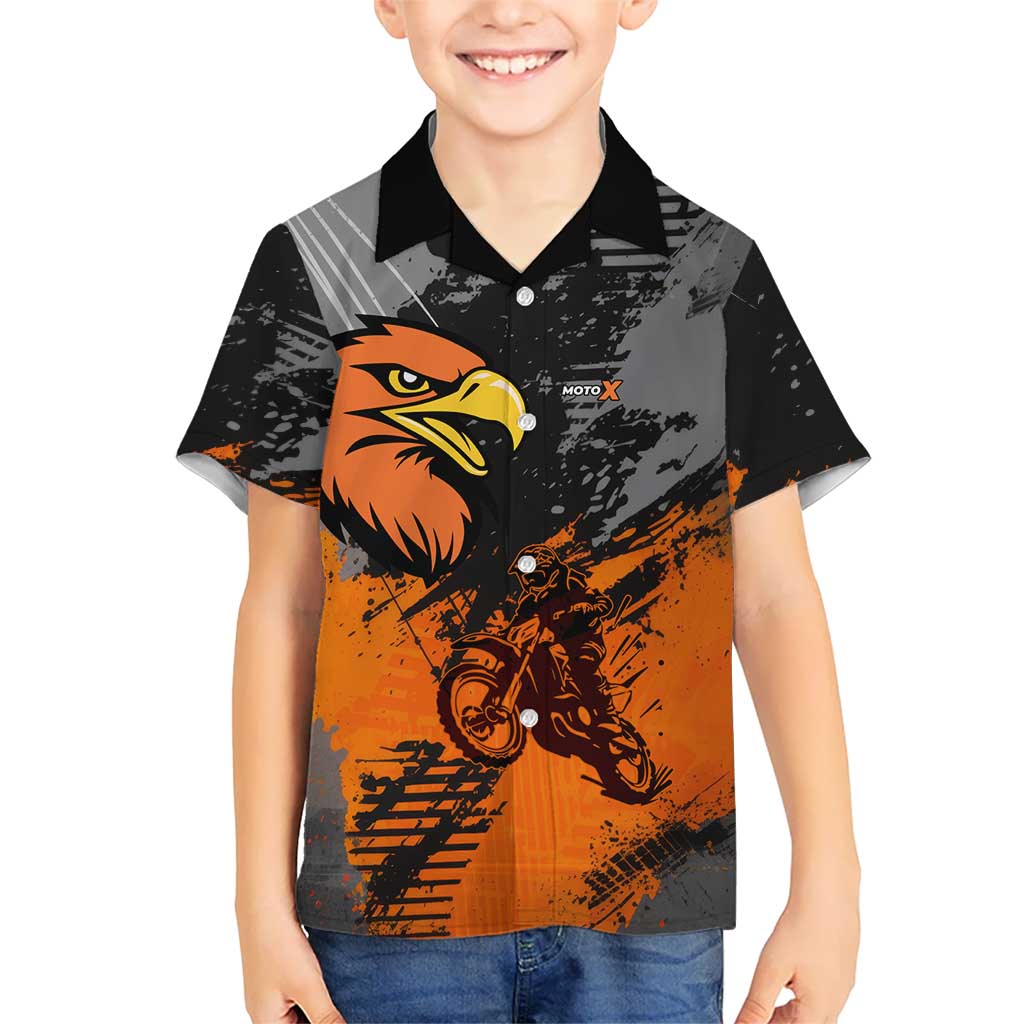 Custom MotoX Eagle Strike Motocross Family Matching Mermaid Dress and Hawaiian Shirt with Rider Silhouette and Orange Grunge Design - Wonder Print Shop