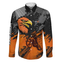 Custom MotoX Eagle Strike Motocross Family Matching Off The Shoulder Long Sleeve Dress and Hawaiian Shirt with Rider Silhouette and Orange Grunge Design - Wonder Print Shop