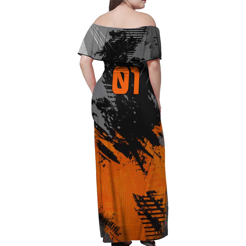 Custom MotoX Eagle Strike Motocross Family Matching Off Shoulder Maxi Dress and Hawaiian Shirt with Rider Silhouette and Orange Grunge Design - Wonder Print Shop