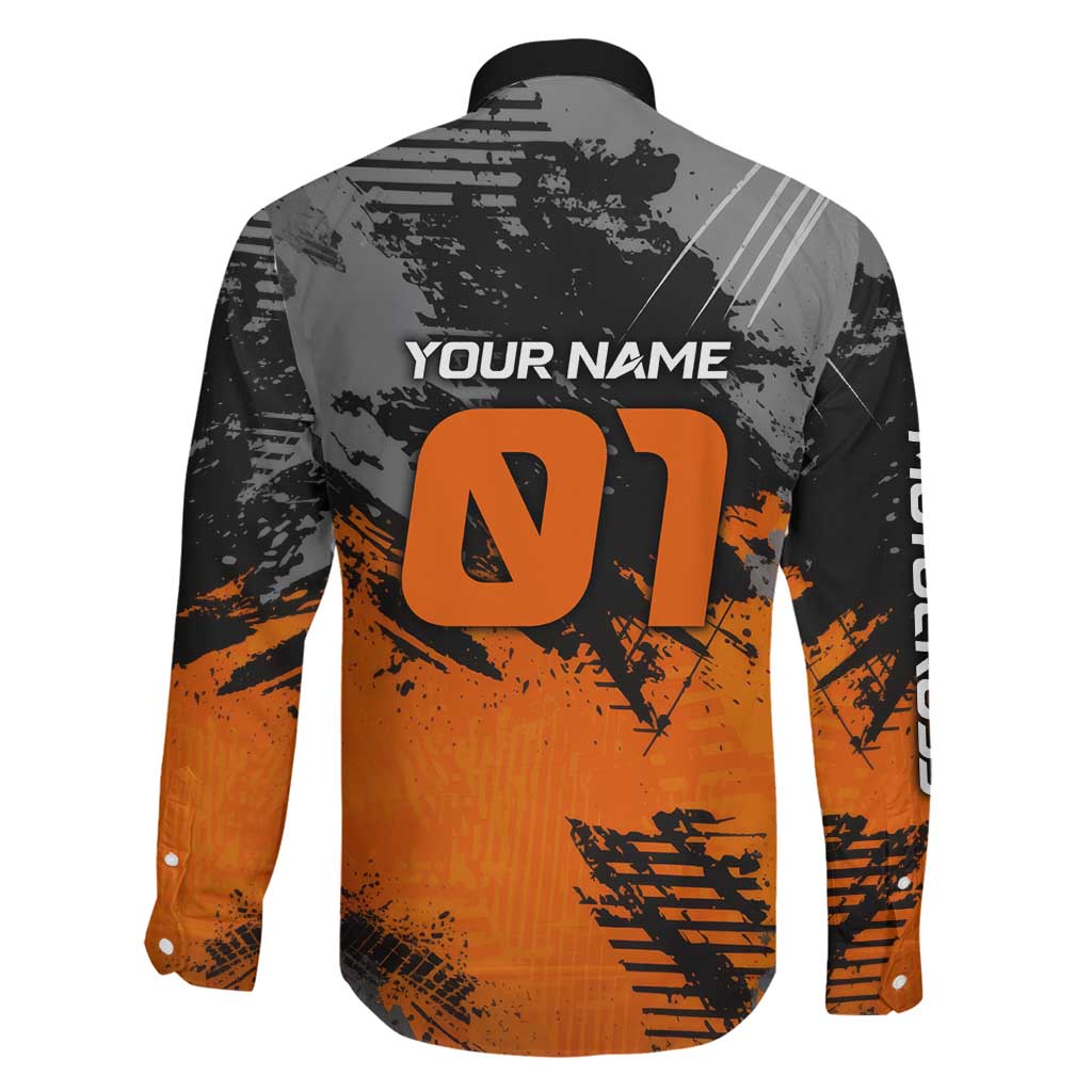 Custom MotoX Eagle Strike Motocross Family Matching Off Shoulder Short Dress and Hawaiian Shirt with Rider Silhouette and Orange Grunge Design - Wonder Print Shop