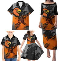 Custom MotoX Eagle Strike Motocross Family Matching Puletasi and Hawaiian Shirt with Rider Silhouette and Orange Grunge Design - Wonder Print Shop