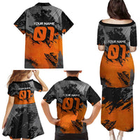 Custom MotoX Eagle Strike Motocross Family Matching Puletasi and Hawaiian Shirt with Rider Silhouette and Orange Grunge Design - Wonder Print Shop