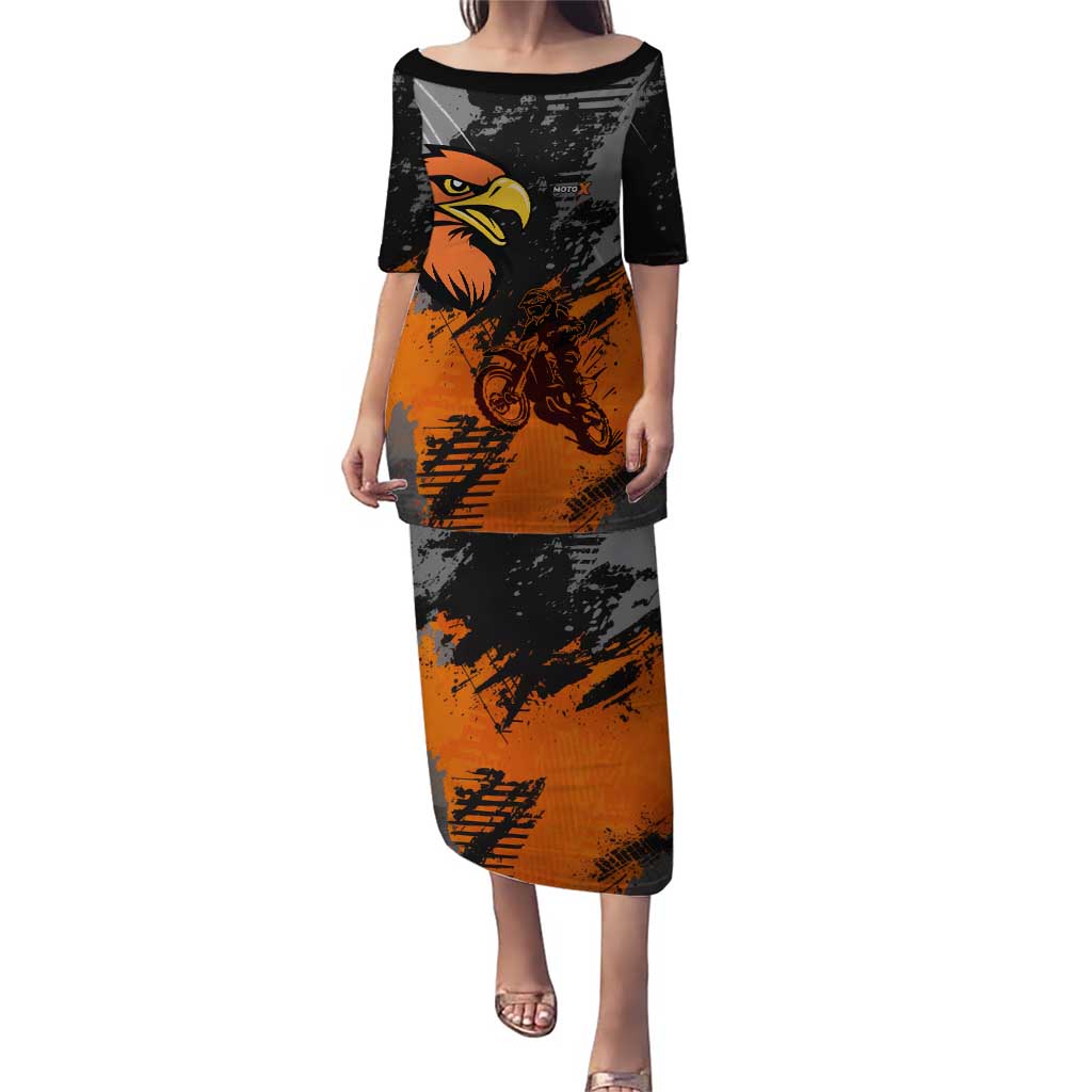 Custom MotoX Eagle Strike Motocross Family Matching Puletasi and Hawaiian Shirt with Rider Silhouette and Orange Grunge Design - Wonder Print Shop