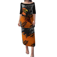 Custom MotoX Eagle Strike Motocross Family Matching Puletasi and Hawaiian Shirt with Rider Silhouette and Orange Grunge Design - Wonder Print Shop