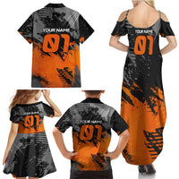 Custom MotoX Eagle Strike Motocross Family Matching Summer Maxi Dress and Hawaiian Shirt with Rider Silhouette and Orange Grunge Design - Wonder Print Shop