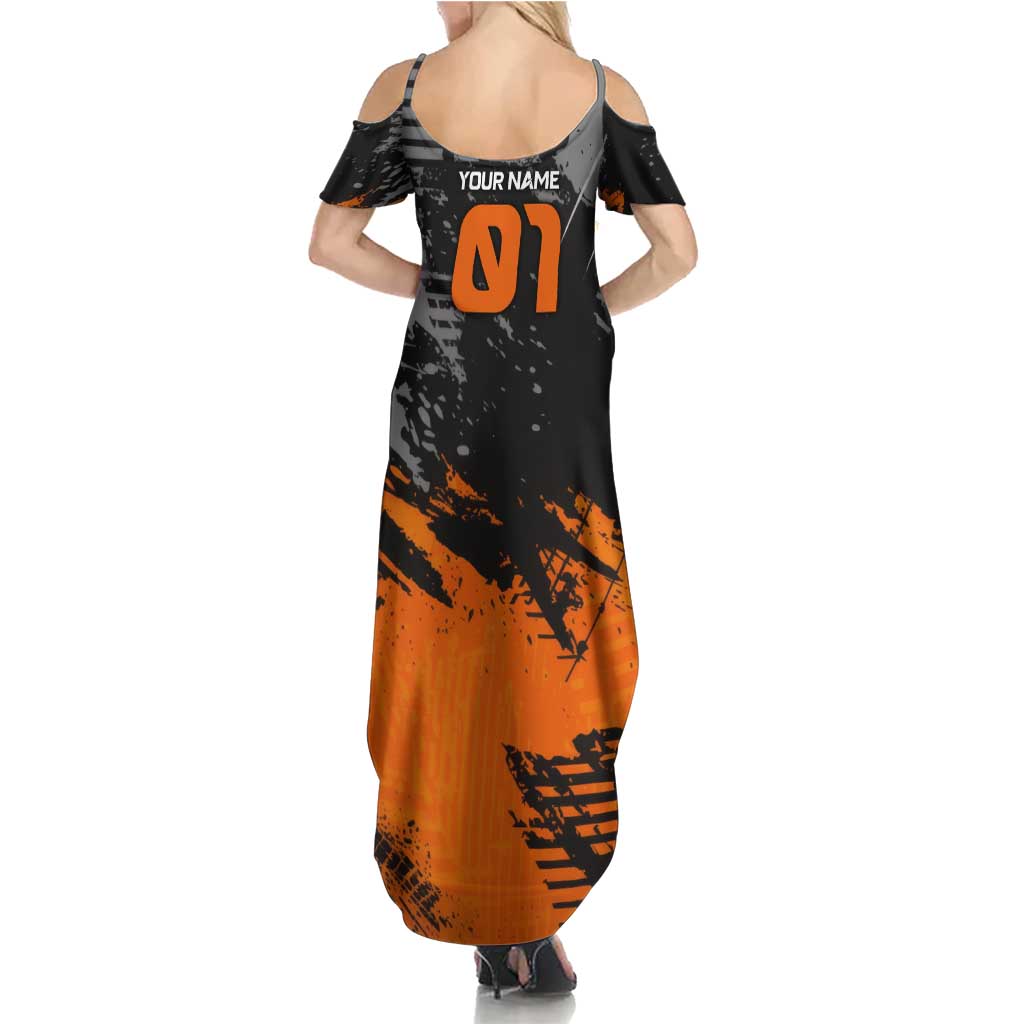Custom MotoX Eagle Strike Motocross Family Matching Summer Maxi Dress and Hawaiian Shirt with Rider Silhouette and Orange Grunge Design - Wonder Print Shop