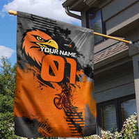 Custom MotoX Eagle Strike Motocross Garden Flag with Rider Silhouette and Orange Grunge Design - Wonder Print Shop