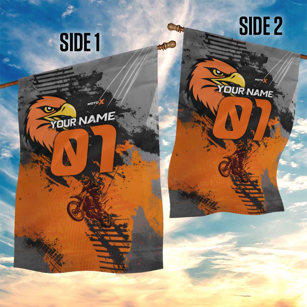 Custom MotoX Eagle Strike Motocross Garden Flag with Rider Silhouette and Orange Grunge Design - Wonder Print Shop