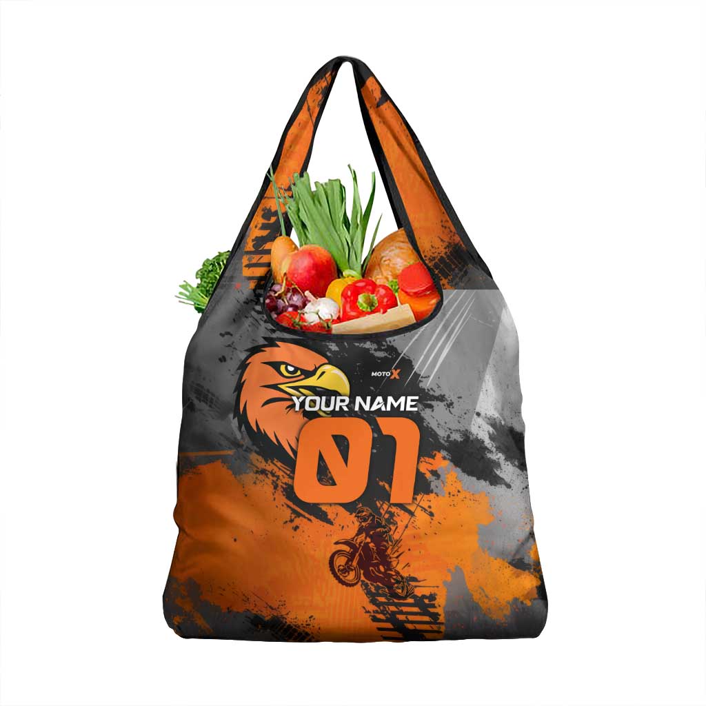 Custom MotoX Eagle Strike Motocross Grocery Bag with Rider Silhouette and Orange Grunge Design - Wonder Print Shop
