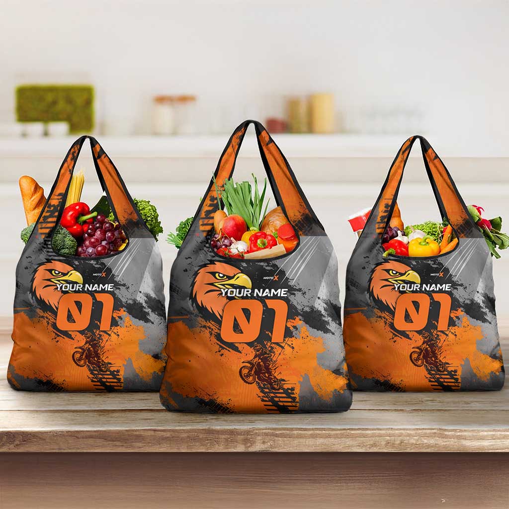 Custom MotoX Eagle Strike Motocross Grocery Bag with Rider Silhouette and Orange Grunge Design - Wonder Print Shop