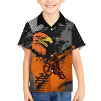 Custom MotoX Eagle Strike Motocross Hawaiian Shirt with Rider Silhouette and Orange Grunge Design - Wonder Print Shop