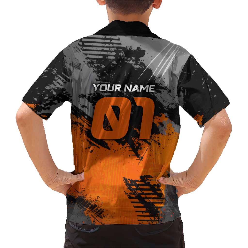 Custom MotoX Eagle Strike Motocross Hawaiian Shirt with Rider Silhouette and Orange Grunge Design - Wonder Print Shop