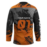 Custom MotoX Eagle Strike Motocross Hockey Jersey with Rider Silhouette and Orange Grunge Design - Wonder Print Shop