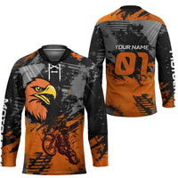 Custom MotoX Eagle Strike Motocross Hockey Jersey with Rider Silhouette and Orange Grunge Design - Wonder Print Shop