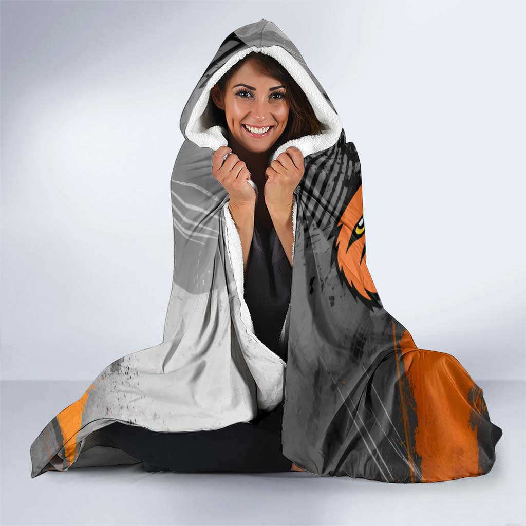 Custom MotoX Eagle Strike Motocross Hooded Blanket with Rider Silhouette and Orange Grunge Design - Wonder Print Shop