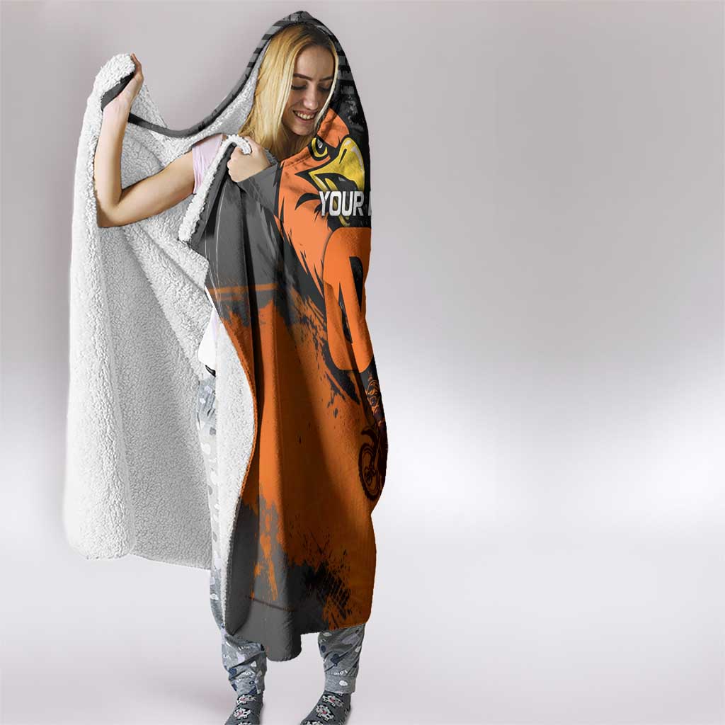 Custom MotoX Eagle Strike Motocross Hooded Blanket with Rider Silhouette and Orange Grunge Design - Wonder Print Shop