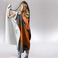 Custom MotoX Eagle Strike Motocross Hooded Blanket with Rider Silhouette and Orange Grunge Design - Wonder Print Shop