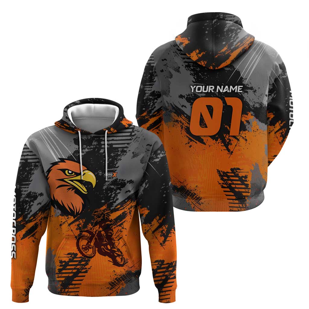 Custom MotoX Eagle Strike Motocross Hoodie with Rider Silhouette and Orange Grunge Design - Wonder Print Shop