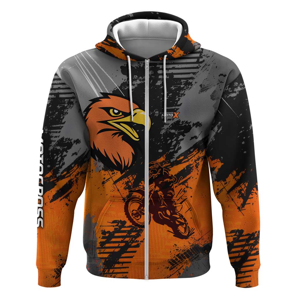 Custom MotoX Eagle Strike Motocross Hoodie with Rider Silhouette and Orange Grunge Design - Wonder Print Shop