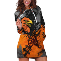 Custom MotoX Eagle Strike Motocross Hoodie Dress with Rider Silhouette and Orange Grunge Design - Wonder Print Shop