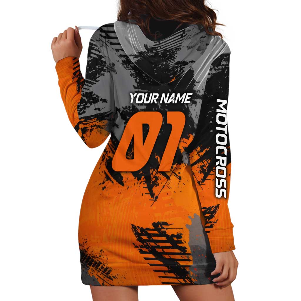 Custom MotoX Eagle Strike Motocross Hoodie Dress with Rider Silhouette and Orange Grunge Design - Wonder Print Shop