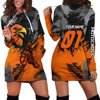 Custom MotoX Eagle Strike Motocross Hoodie Dress with Rider Silhouette and Orange Grunge Design - Wonder Print Shop