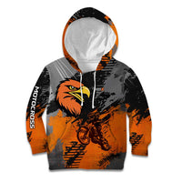Custom MotoX Eagle Strike Motocross Kid Hoodie with Rider Silhouette and Orange Grunge Design - Wonder Print Shop
