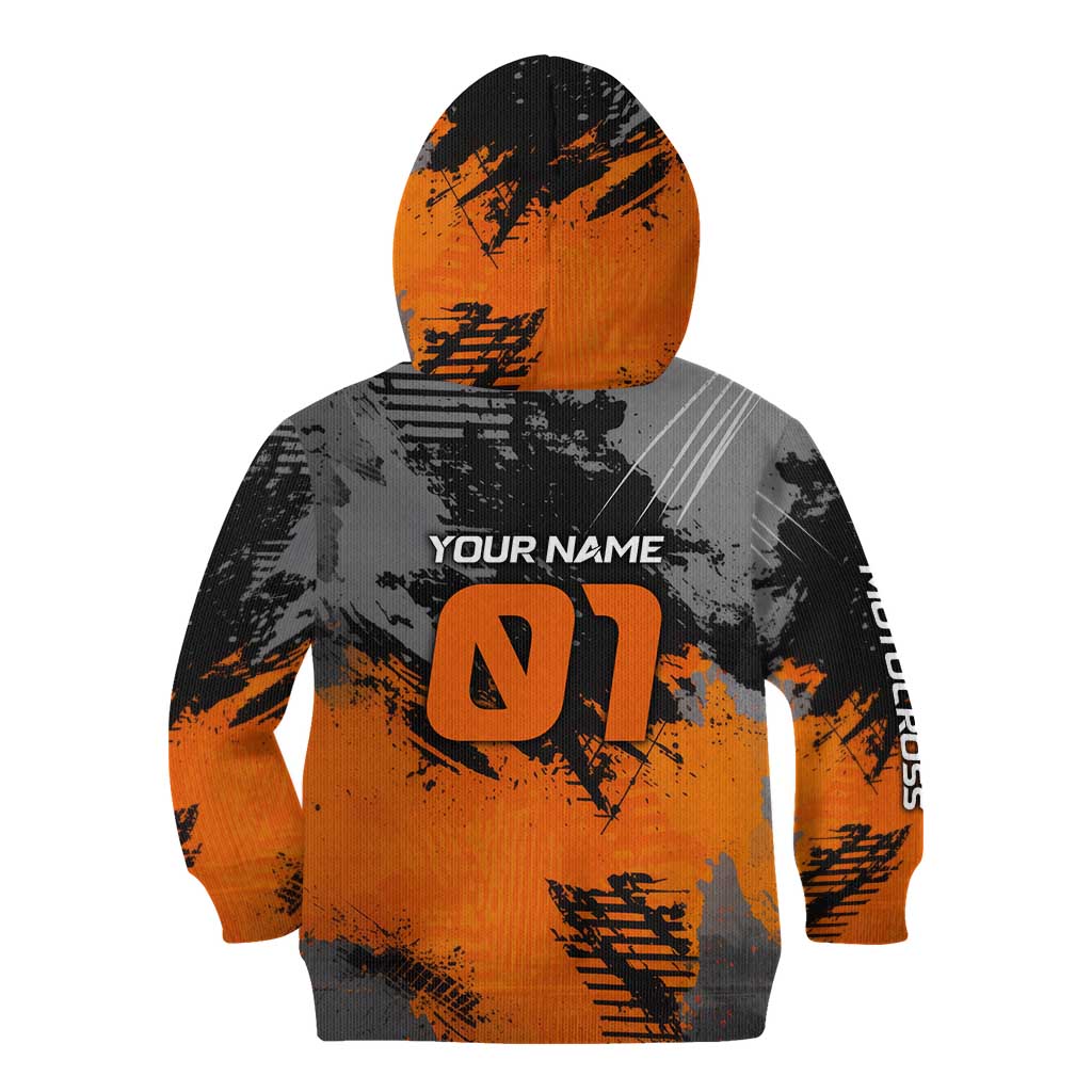Custom MotoX Eagle Strike Motocross Kid Hoodie with Rider Silhouette and Orange Grunge Design - Wonder Print Shop