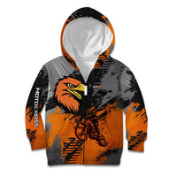 Custom MotoX Eagle Strike Motocross Kid Hoodie with Rider Silhouette and Orange Grunge Design - Wonder Print Shop