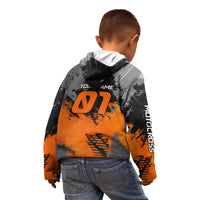 Custom MotoX Eagle Strike Motocross Kid Hoodie with Rider Silhouette and Orange Grunge Design - Wonder Print Shop