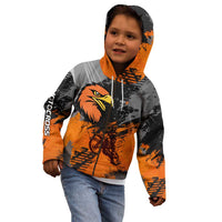 Custom MotoX Eagle Strike Motocross Kid Hoodie with Rider Silhouette and Orange Grunge Design - Wonder Print Shop